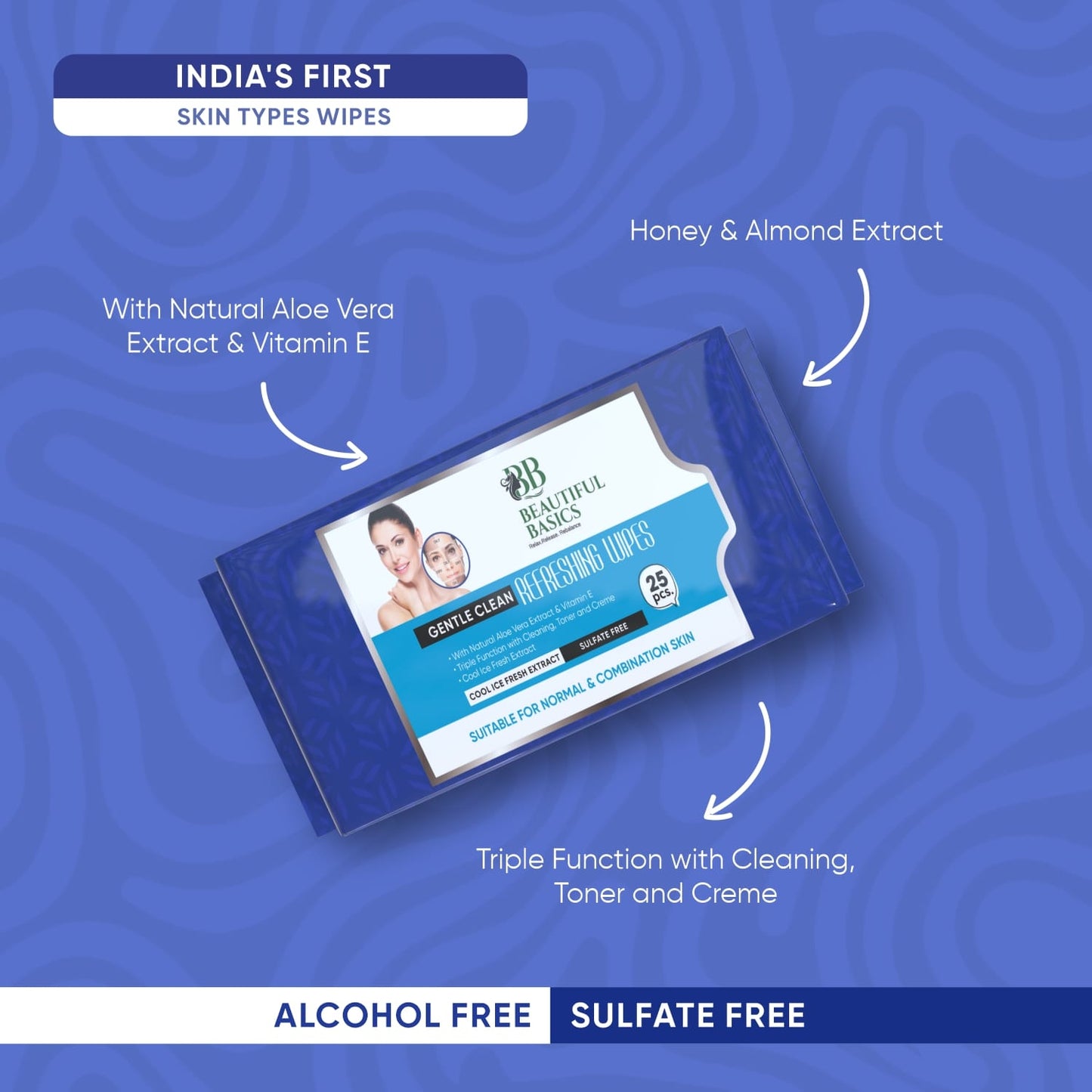 Beautiful Basics Normal Oily Skin Face Wipes (2 Pkts X 50 Pcs Wipes)